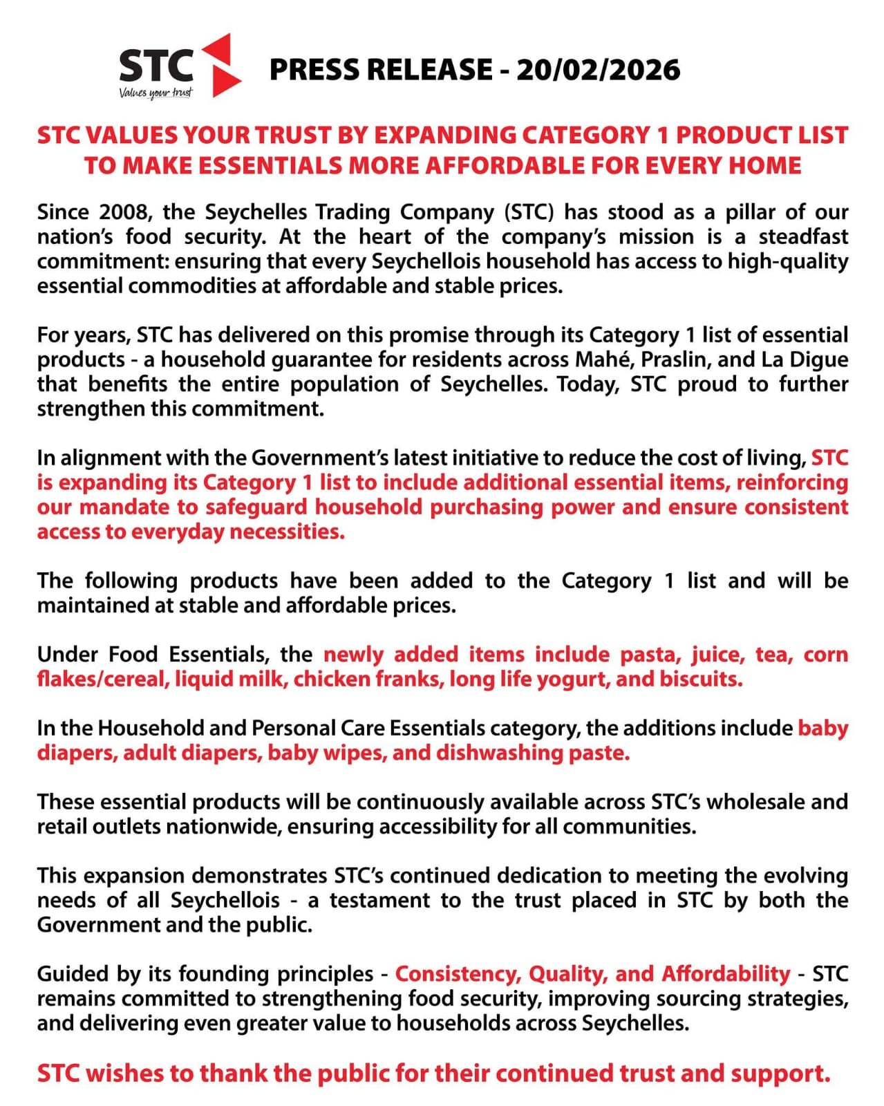 STC Press Release — Category 1 Product Expansion